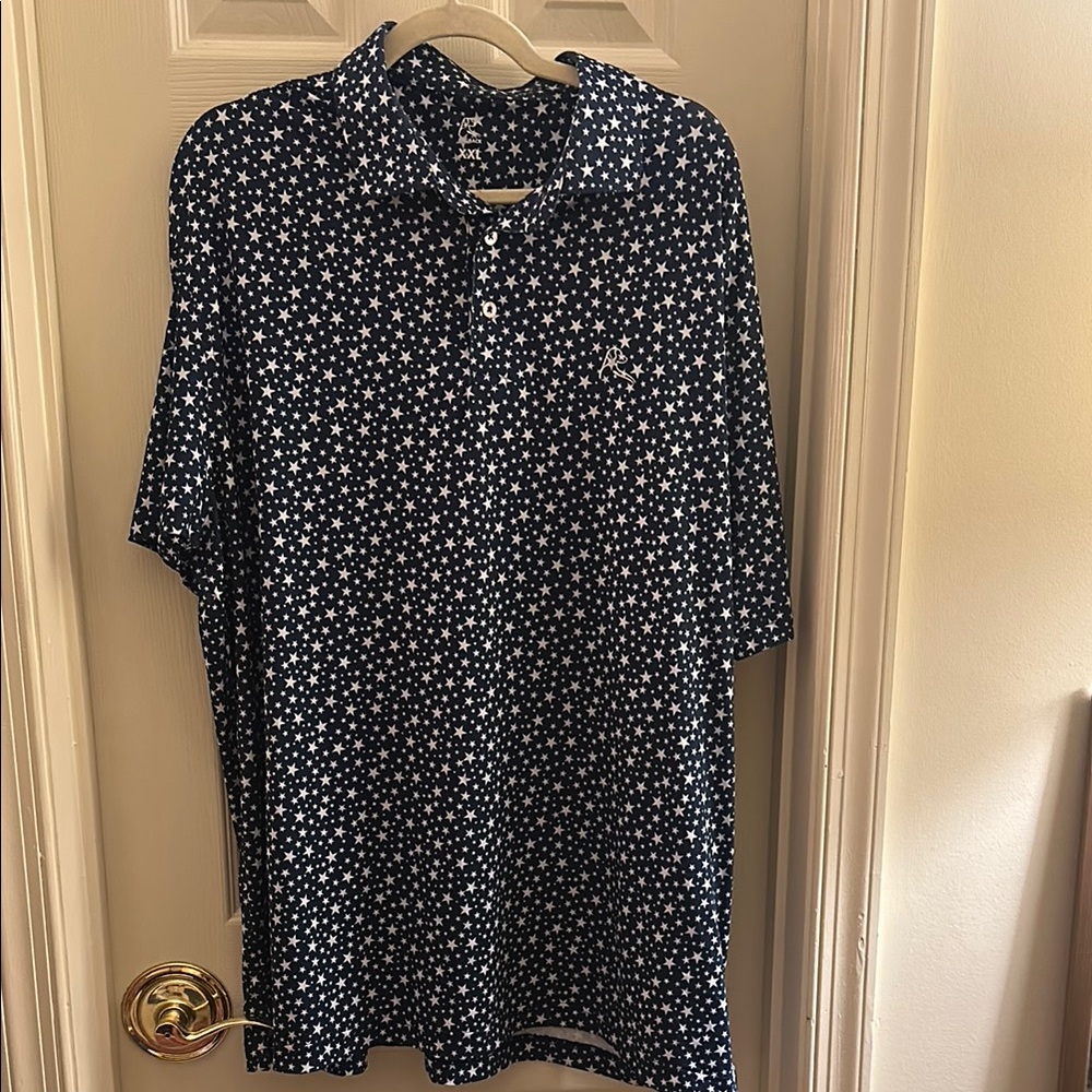 rhoback navy Blue and White star Polo Shirt Casual Lightweight Design XXL